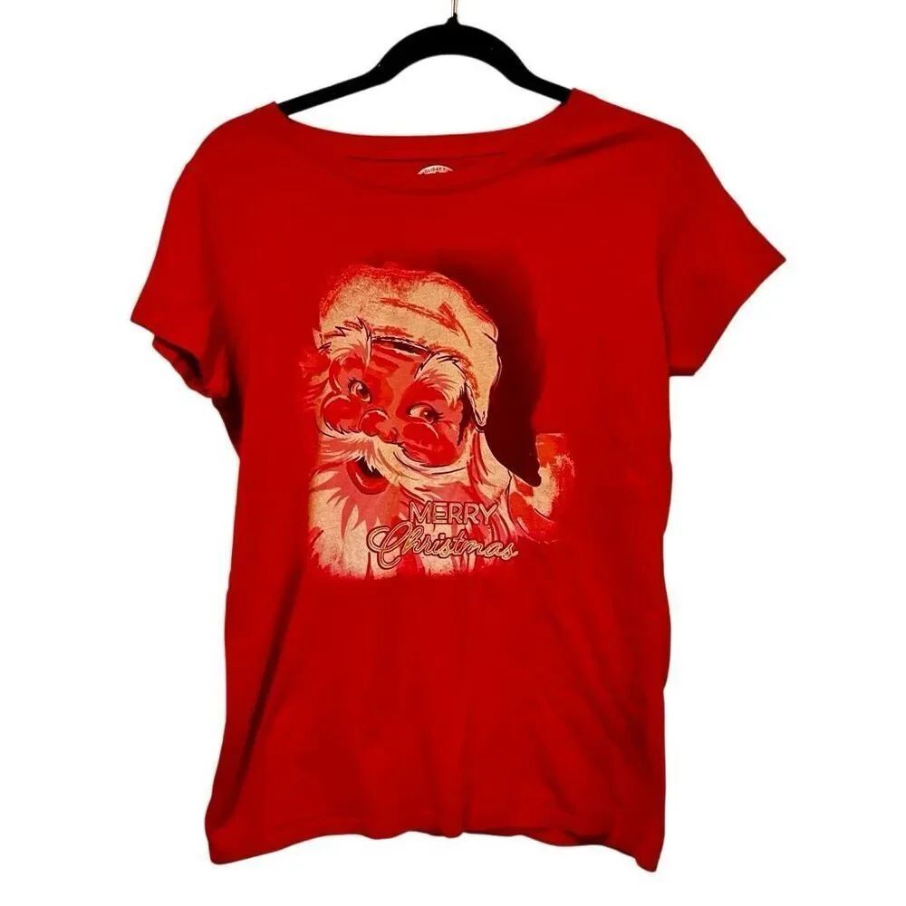 Holiday Time Junior/Women's Merry Christmas Santa T Shirt Size M 8-10